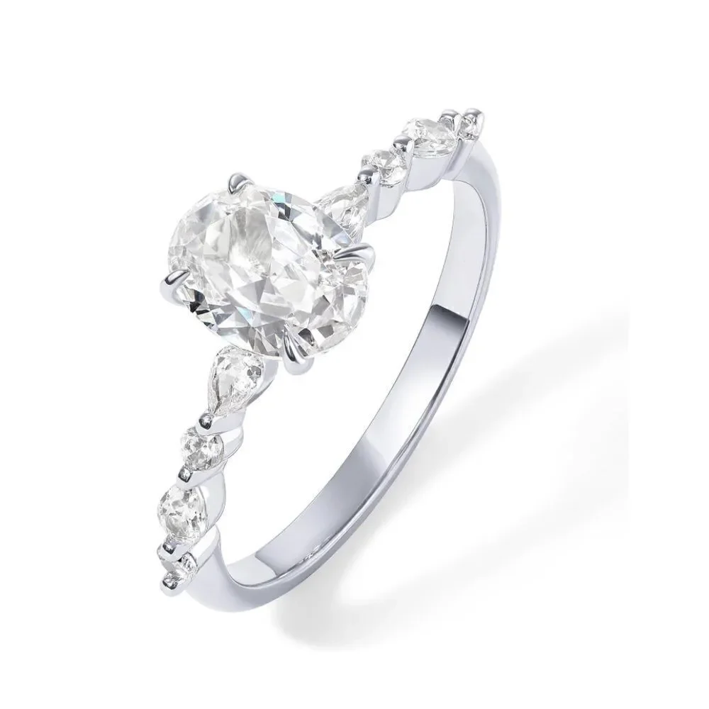 Silver Paved Oval Engagement Ring